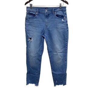 GAP Jeans Womens 10 30 Boyfriend Medium Wash Crop Ankle Raw Hem Stretch Distress